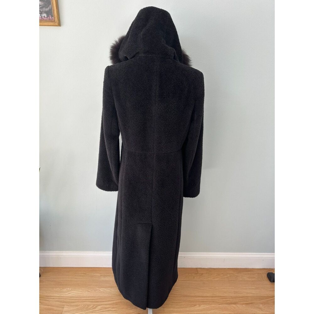 Steve by Searle Long Black Hooded Wool Coat Fur Trim Maxi Winter Elegant sz 10 - Picture 3 of 7
